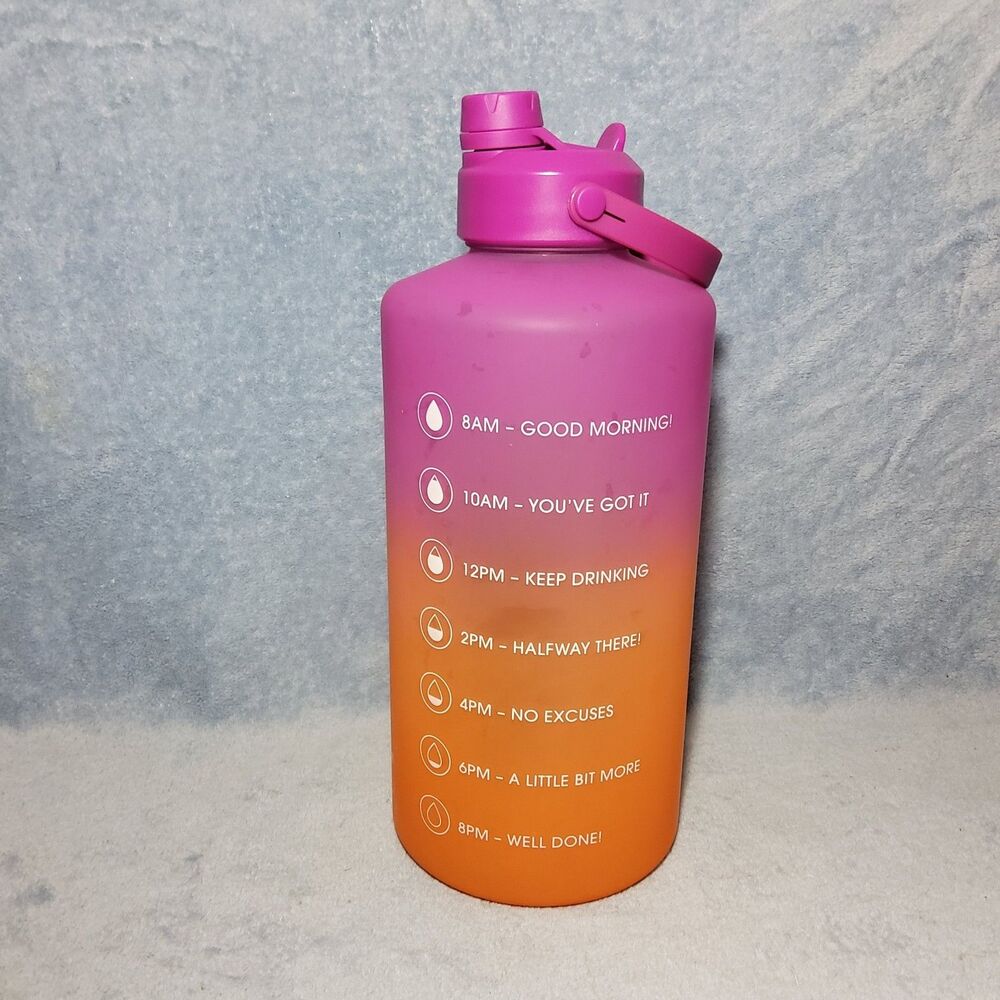Manna Hydration 1 Gallon Water Bottle Dual Lid Straw Ombre Tangerine Wild Aster